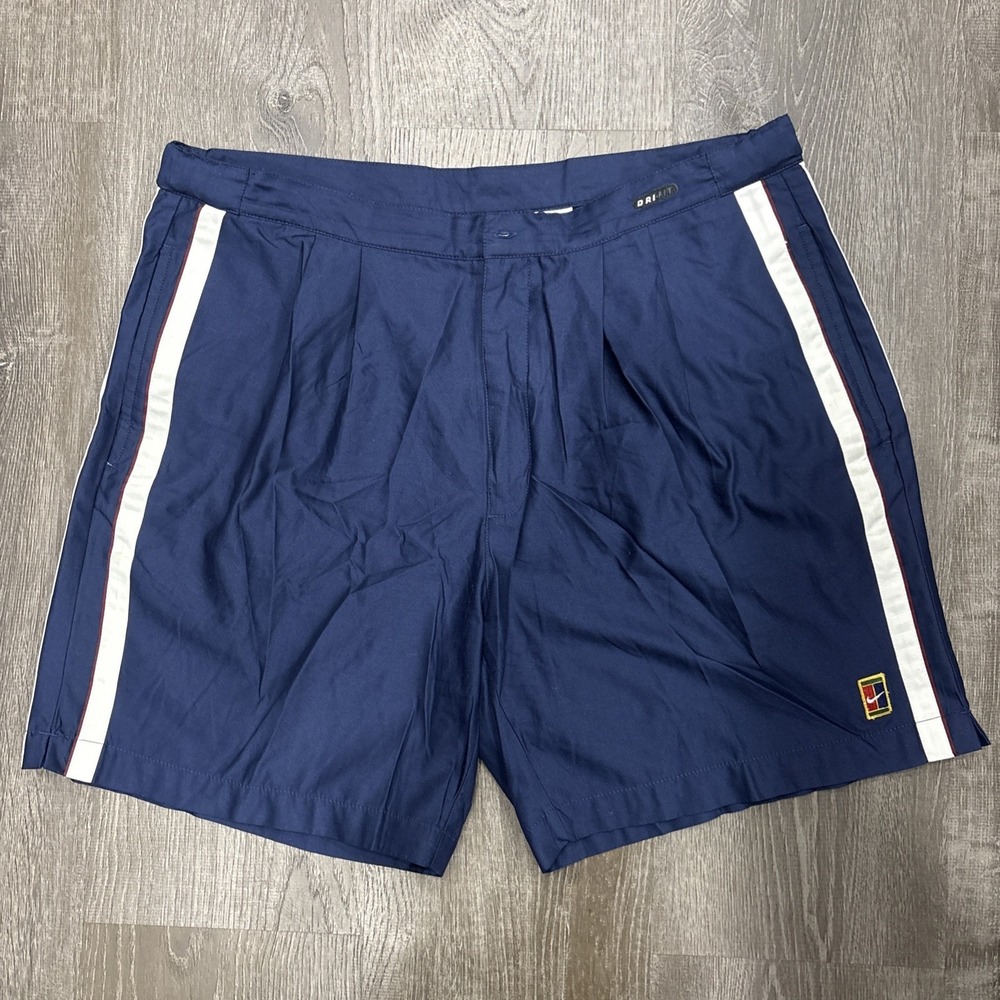 Vintage Nike Court Shorts Mens Size 40 Blue Dri-Fit Tennis Logo Andre Agassi 90s